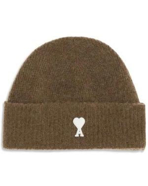 Ami Paris De Coeur Beanie Hat Ribbed Design - Bruin