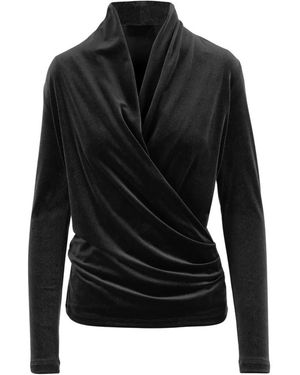 F.it Truien & Vesten ,Zwart ,Polyester Trui Met V-Hals Van Stretchfluweel