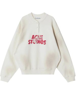 Acne Studios Hoodies & Sweatvesten ,Katoen Fleece Logo Sweatshirt - Wit