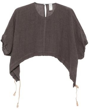 120% Lino Kortmouw Linnen Blouse - Grijs