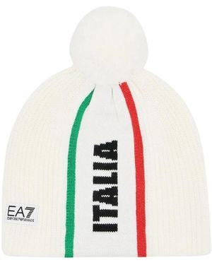 EA7 Accessoires ,Wit ,Wol Italia Team Milano Cortina 2026 Wollen Beanie