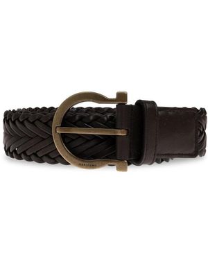 Ferragamo Accessoires ,Bruin ,Leer Gevlochten Leren Casual Riem - Zwart