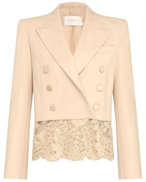 Zimmermann Cropped Spitzenbesetzter Blazer - Natur