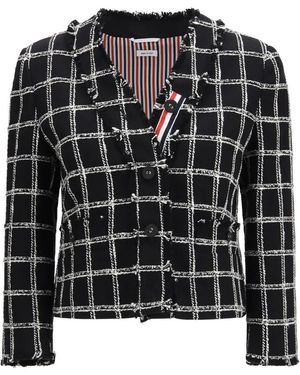 Thom Browne Jassen ,Zwart ,Tweed Gevlekte Tweed Vest Jas