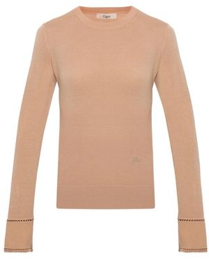 Chloé Woll-Oberteil Mit Besticktem Logo - Natur