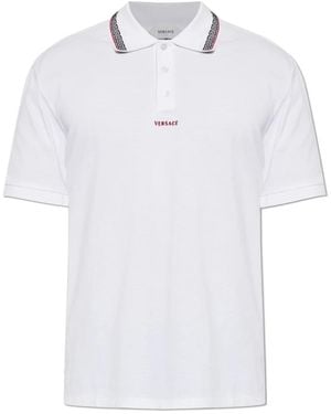 Versace Tops ,Wit ,Katoen Piqué Polo Van Katoen Met Geborduurd Logo