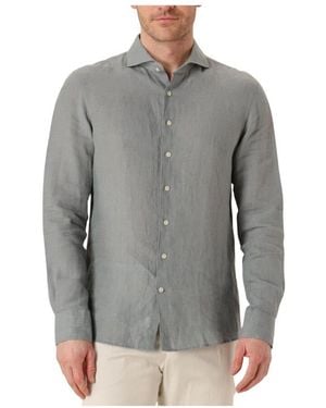 Profuomo Herren Leinen X-Cutaway Hemd Grün - Grau