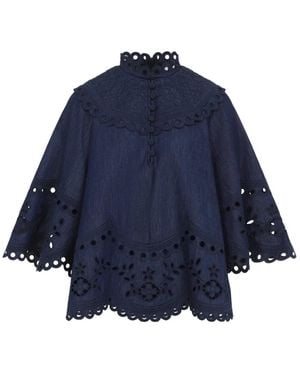 Zimmermann Overhemden ,Blauw ,Denim Mahon Broderie Denim Top