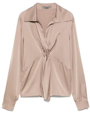D.exterior Overhemden ,Bruin ,Satijn Blouse Met Satijnen Afwerking En V-Hals - Naturel