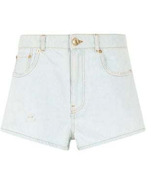 Roberto Cavalli Lichtblauwe Denim Shorts Met Distressed Details