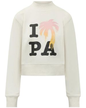 Palm Angels Hoodies & Sweatvesten ,Wit ,Katoen I Love Pa Fitted Crew