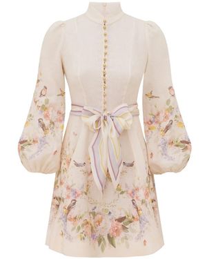 Zimmermann Kleedjes ,Veelkleurig ,Linnen Valiant Button Mini Jurk - Naturel