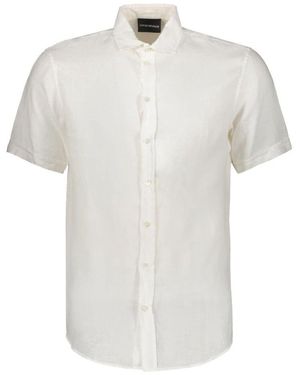 Emporio Armani Leinenhemd abgerundeter saum logoknöpfe - Weiß