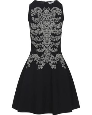 McQueen Lace Ribcage Jacquard Mini Dress - Black