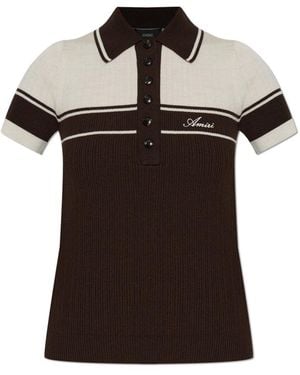 Amiri Truien & Vesten ,Bruin ,Wol Wol Polo Shirt Met Geborduurd Logo - Zwart