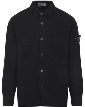 Stone Island Classic Button-Up Shirt With Chest Pockets - Black