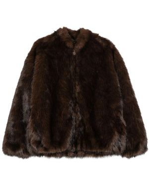 Betta Corradi Jassen ,Bruin ,Polyester Faux Fur Jas - Zwart