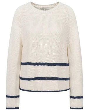 Bugatti Gestreifter Strickpullover Mit Seitenschlitzen - Weiß