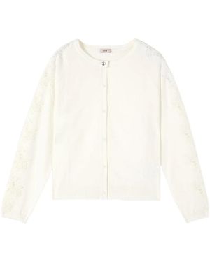 Oltre Truien & Vesten ,Wit ,Polyester Viscose Blend Cardigan Met Kanten Details