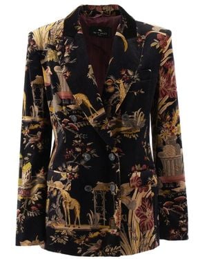 Etro Jassen ,Veelkleurig ,Leer Blazer - Zwart