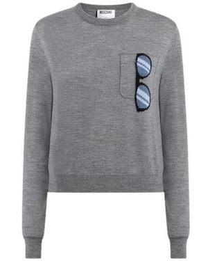 Moschino Truien & Vesten ,Grijs ,Wol Extra-Fijne Merinowol Intarsia Trui