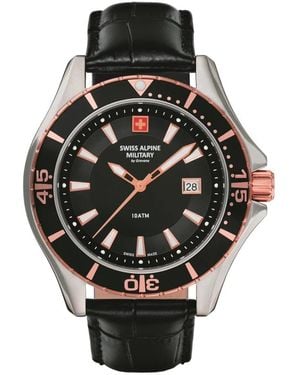 Swiss Alpine Military Accessoires ,Zwart ,Leer 7040.1557 Klassiek Horloge