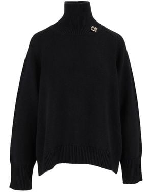 Fabiana Filippi Truien & Vesten ,Blauw ,Wol Maglia Collo Alto Cropped - Zwart