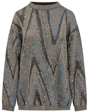Missoni Truien & Vesten ,Veelkleurig ,Oversized Ronde Hals Trui - Grijs