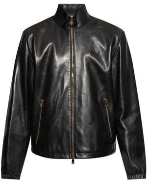 Versace Leather Jacket With Stand-Up Collar - Black