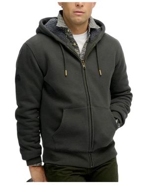 Superdry Hoodies & Sweatvesten ,Grijs ,Borg Zip-Through Hoodie - Groen