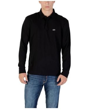 ARMANI EXCHANGE Schwarzes Langarm-Polo Mit Knopfleiste