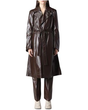 Bottega Veneta Brauner Ledermantel Mit Gürtel - Schwarz