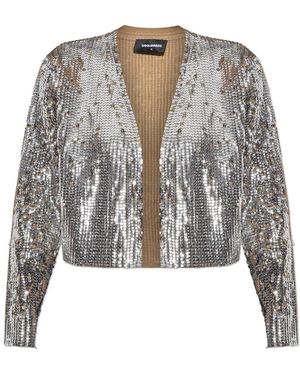 DSquared² Truien & Vesten ,Grijs ,Wol Wol Cardigans Met Glinsterende Pailletten