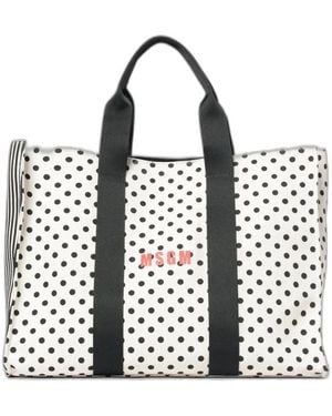 MSGM Tassen ,Zwart ,Katoen Tote Bag Met Polka-Dot Strepen
