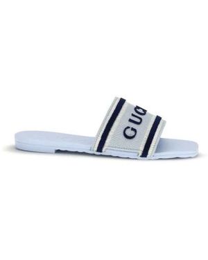Gucci Schoenen ,Veelkleurig ,Katoen Logo-Streeppantoletten - Wit