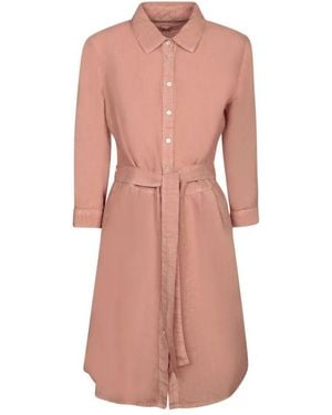 120% Lino Rosewood Leinenkleid Mit Klassischem Kragen - Pink