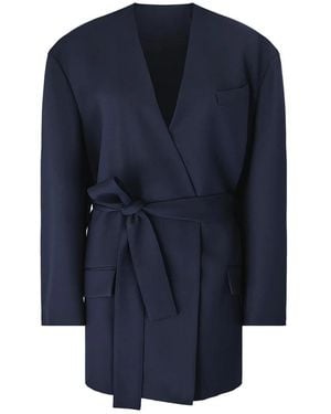 The Attico Blauwe Wollen Wikkeljas Met V-Hals