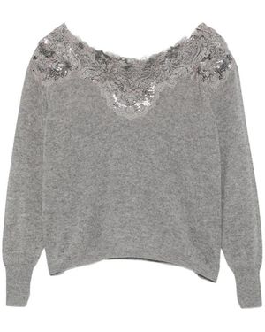 Ermanno Scervino Truien & Vesten ,Grijs ,Gebreide Trui Met Ronde Hals
