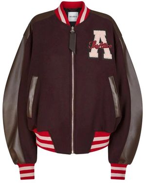 The Attico Roodbruin Leren Mouw Wol Jas