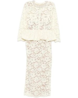 Self-Portrait Floral Lace Peplum Midi Jurk - Wit