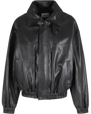 Magda Butrym Jassen ,Zwart ,Leer Oversized Bomberjack