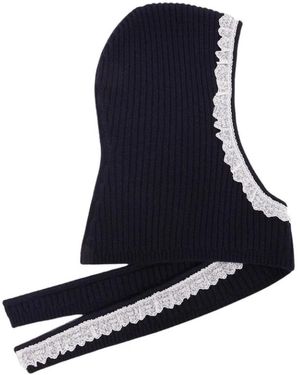 Ganni Accessoires ,Zwart ,Wol Ribbed Knit Kant Kantmuts - Blauw