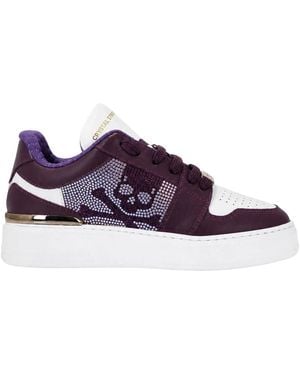Philipp Plein Lo-Top Crystal Leather Sneakers Skull&Bones - Lila