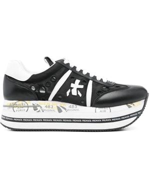 Premiata Schwarze Leder Sneakers Gummisohle Logo