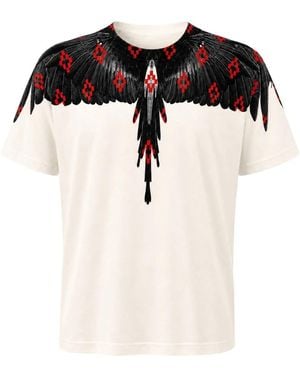 Marcelo Burlon Tops ,Wit ,Katoen Collar Feathers T-Shirt - Zwart
