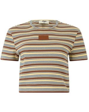 Fendi Tops ,Veelkleurig ,Katoen Gestreept Cropped T-Shirt - Naturel