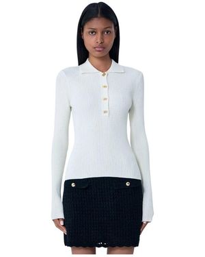Ganni Tops ,Wit ,Wol Sequin Polo Sweater