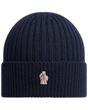 Moncler Accessoires ,Blauw ,Wol Geribbelde Wollen Muts