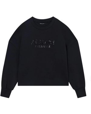 ARMANI EXCHANGE Hoodies & Sweatvesten ,Zwart ,Felpa Con Logo Strass Girocollo