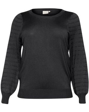 Kaffe Schwarzer Auster-Strickpullover Mit Puffärmeln